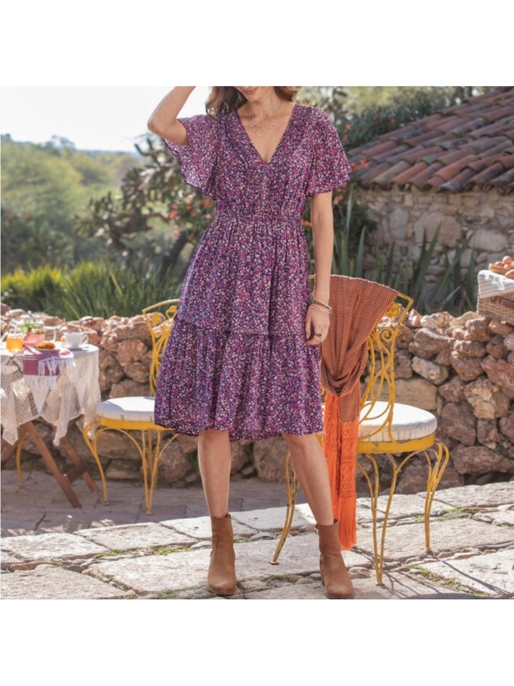 Sundance floral purple boho dress size petite large